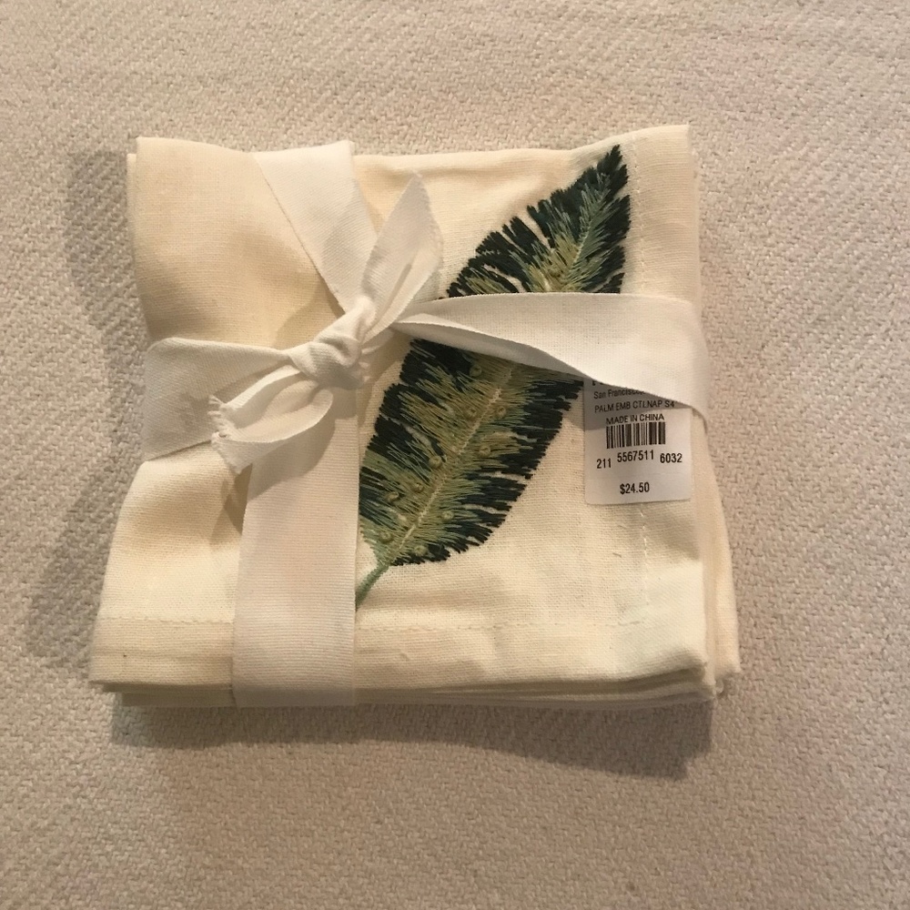 NWT Pottery Barn Palm Embroidered Cocktail Napkins